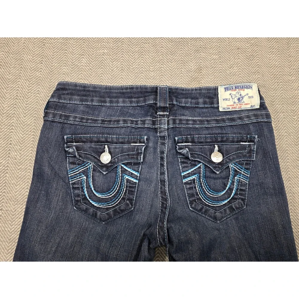 True Religion Bootcut Jeans Womens 28 Dark Wash Blue Thick Stitch‎ Made in USA